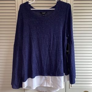 Vera Wang Women’s Bell Sleeve Light Sweater w/ Faux Button Down Large